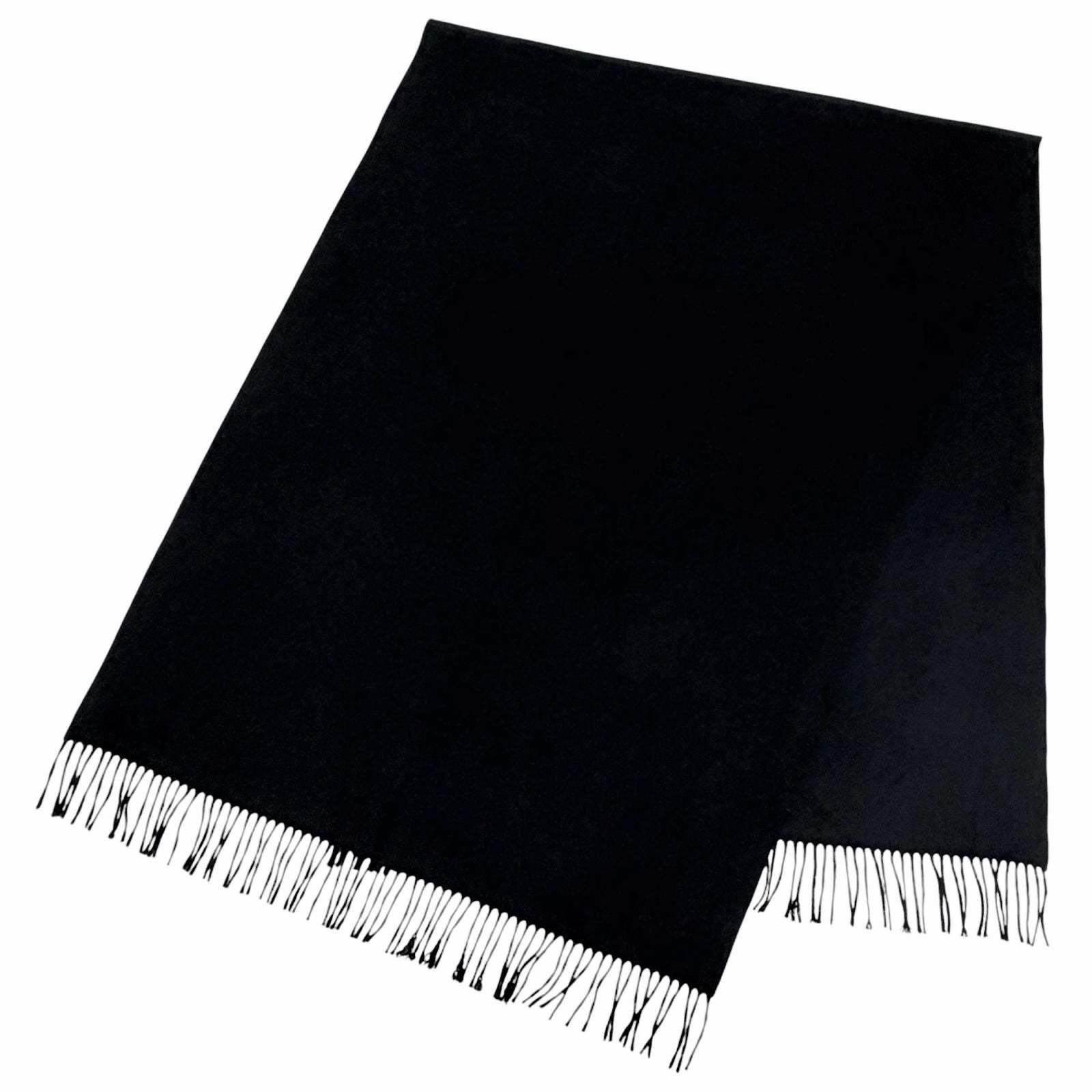 Hermes Cashmere Logo Embroidery Fringe Scarf Shawl Black — view 2