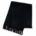 Hermes Cashmere Logo Embroidery Fringe Scarf Shawl Black