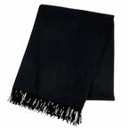 Hermes Cashmere Logo Embroidery Fringe Scarf Shawl Black