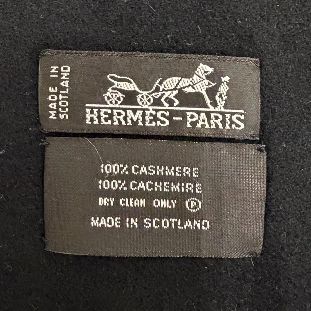 Hermes Cashmere Logo Embroidery Fringe Scarf Shawl Black — view 7