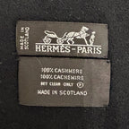 Hermes Cashmere Logo Embroidery Fringe Scarf Shawl Black — view 7