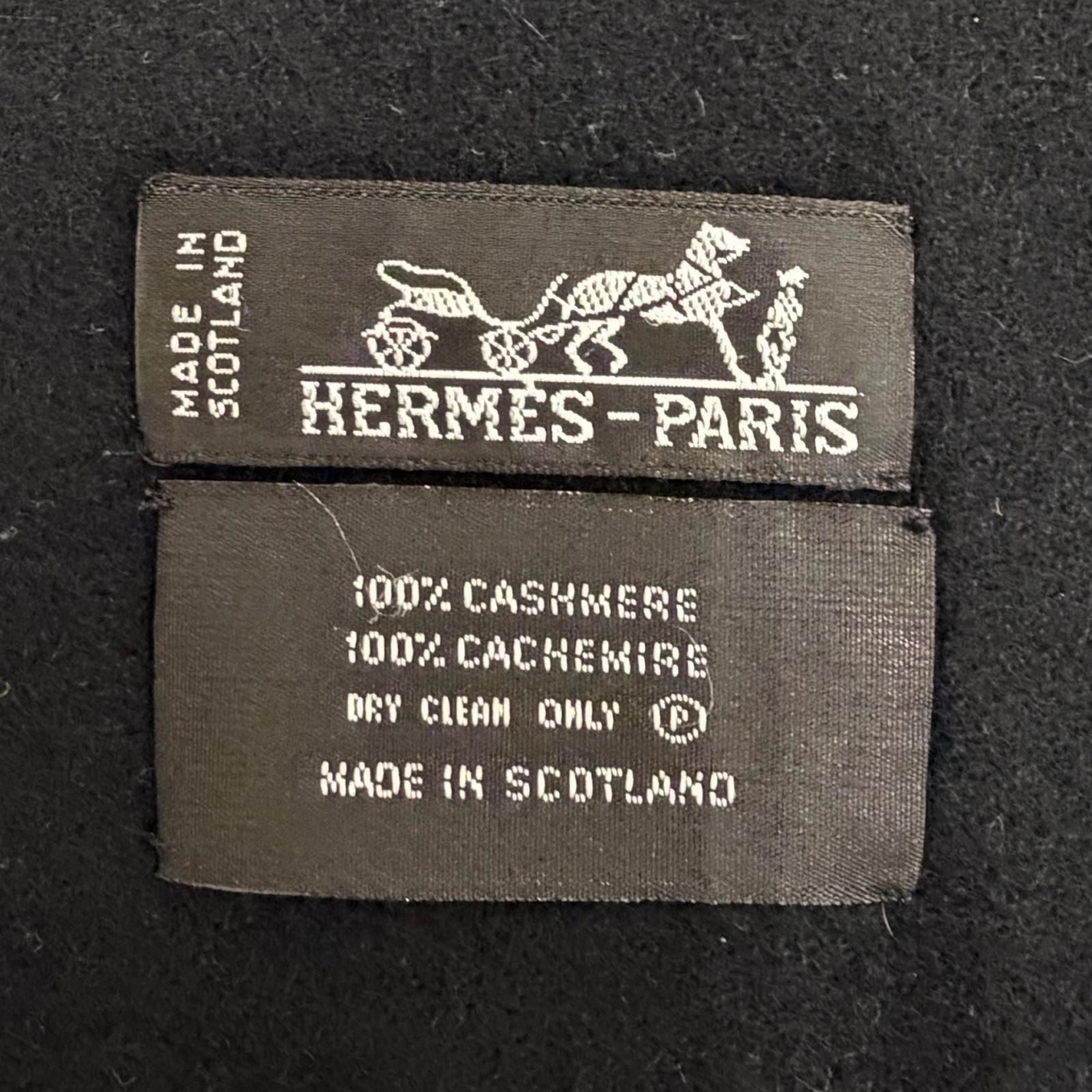 Hermes Cashmere Logo Embroidery Fringe Scarf Shawl Black — view 7