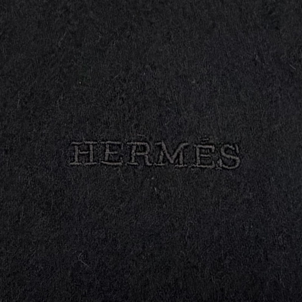 Hermes Cashmere Logo Embroidery Fringe Scarf Shawl Black — view 6