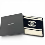 Chanel Cashmere Quilted CC Logo Large Shawl Scarf Black White — view 2