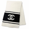 Chanel Cashmere Quilted CC Logo Large Shawl Scarf Black White