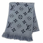Louis Vuitton Echarpe Logo Mania Wool Silk Scarf with Fringe Blue