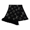 Louis Vuitton Echarpe Logo Mania Shine Wool Silk Blend Scarf with Fringe Black
