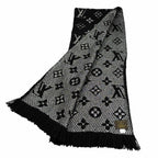 Louis Vuitton Echarpe Logo Mania Shine Wool Silk Blend Scarf with Fringe Black — view 2