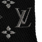 Louis Vuitton Echarpe Logo Mania Shine Wool Silk Blend Scarf with Fringe Black — view 5