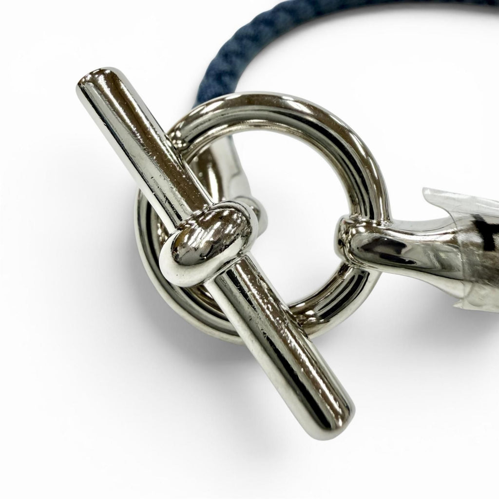 Hermes Glenan Silver Clasp Canvas Bracelet Blue — view 7