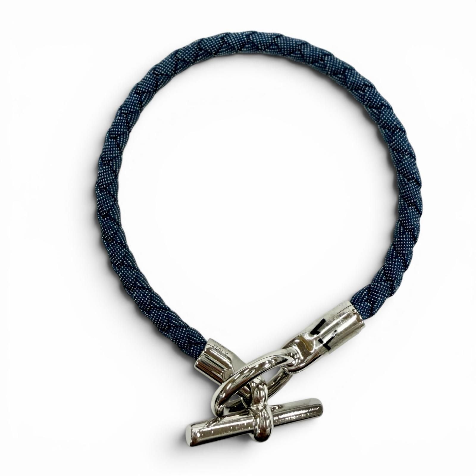 Hermes Glenan Silver Clasp Canvas Bracelet Blue — view 6