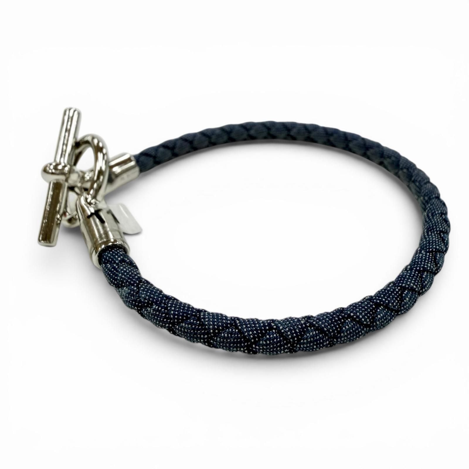 Hermes Glenan Silver Clasp Canvas Bracelet Blue — view 3