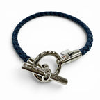 Hermes Glenan Silver Clasp Canvas Bracelet Blue