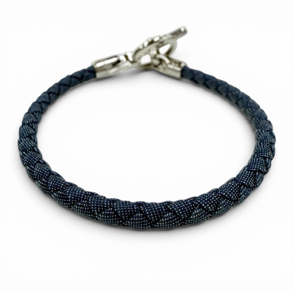 Hermes Glenan Silver Clasp Canvas Bracelet Blue — view 4