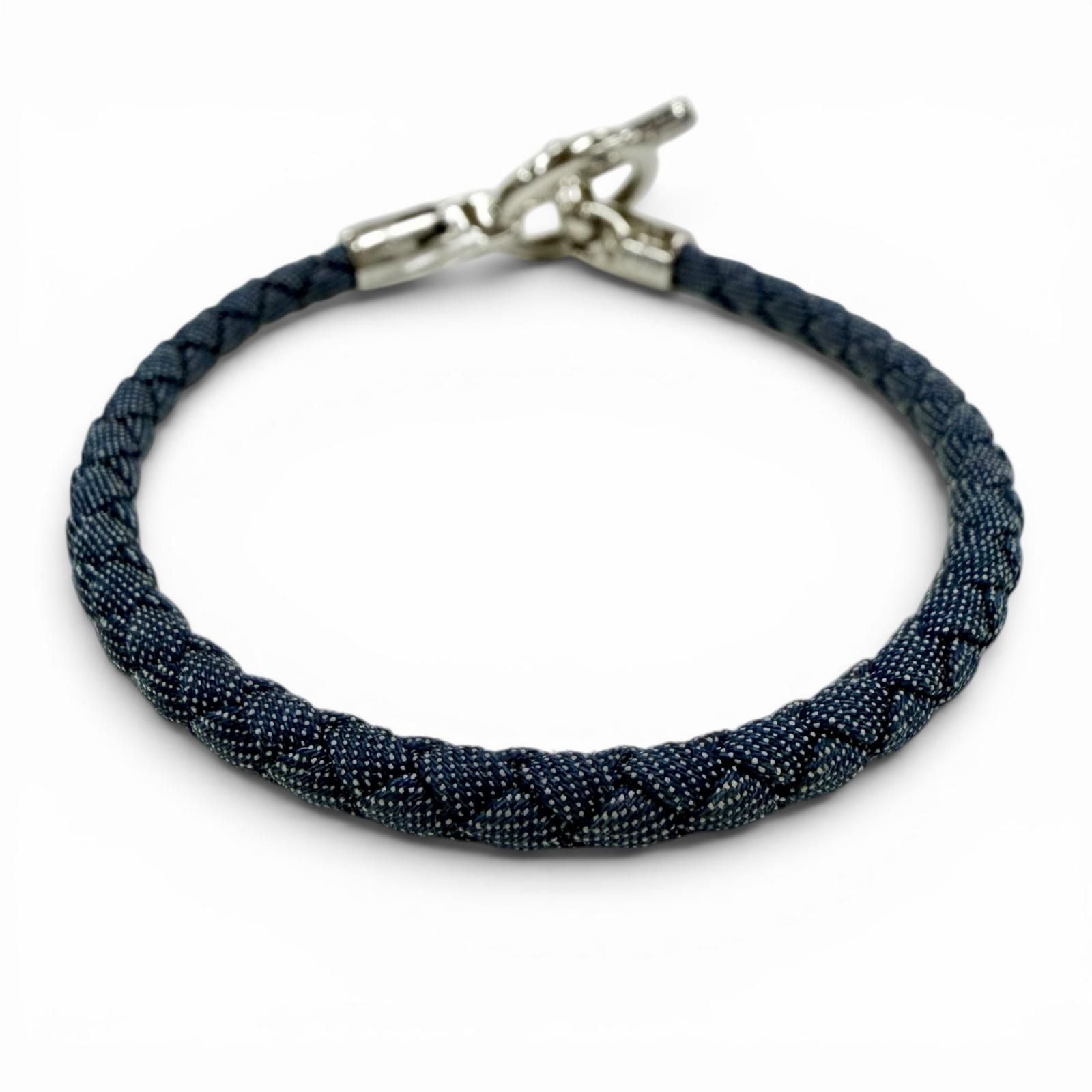 Hermes Glenan Silver Clasp Canvas Bracelet Blue — view 4