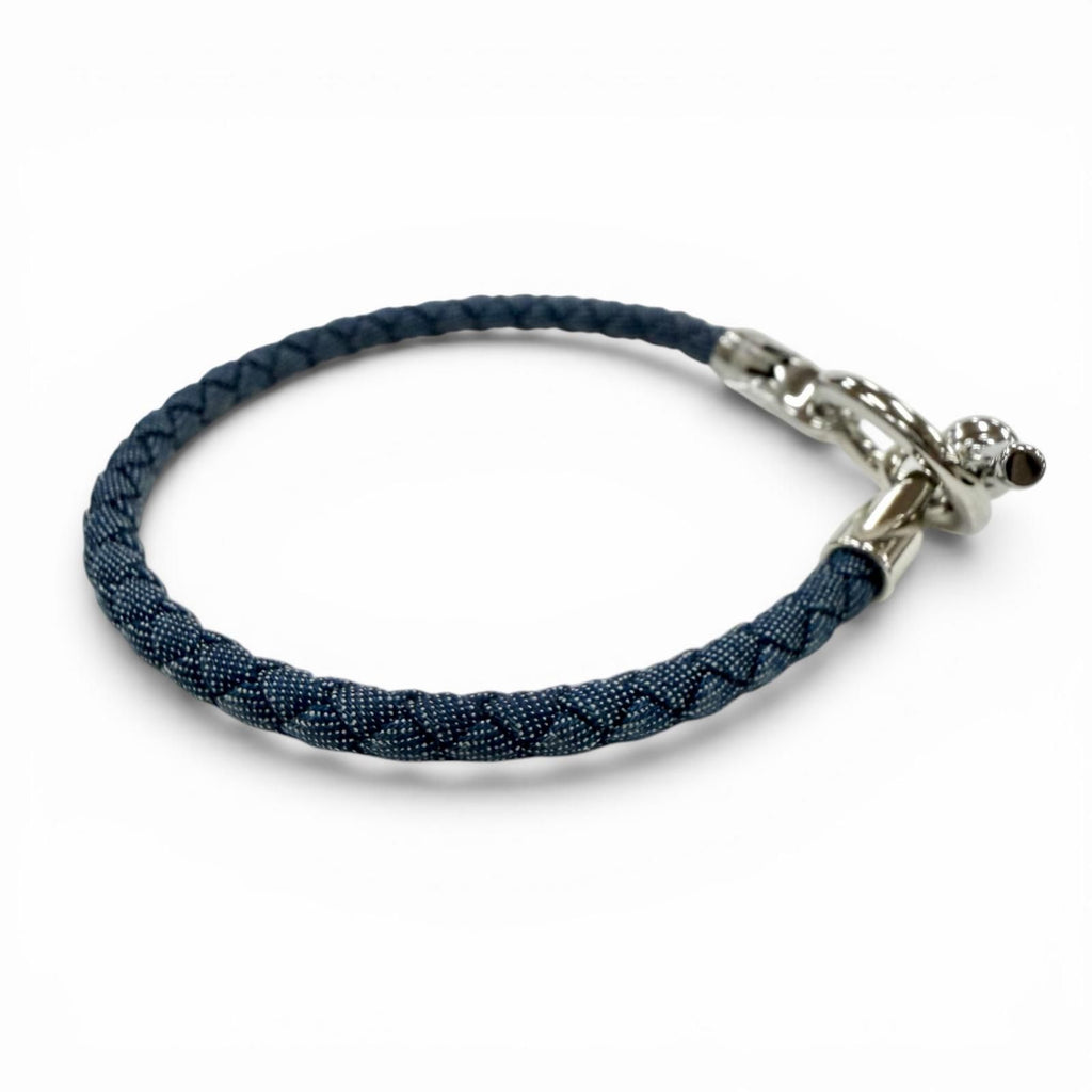 Hermes Glenan Silver Clasp Canvas Bracelet Blue — view 5