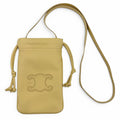 Celine Cuill Triomphe Drawstring Leather Mobile Pouch Shoulder Bag Beige