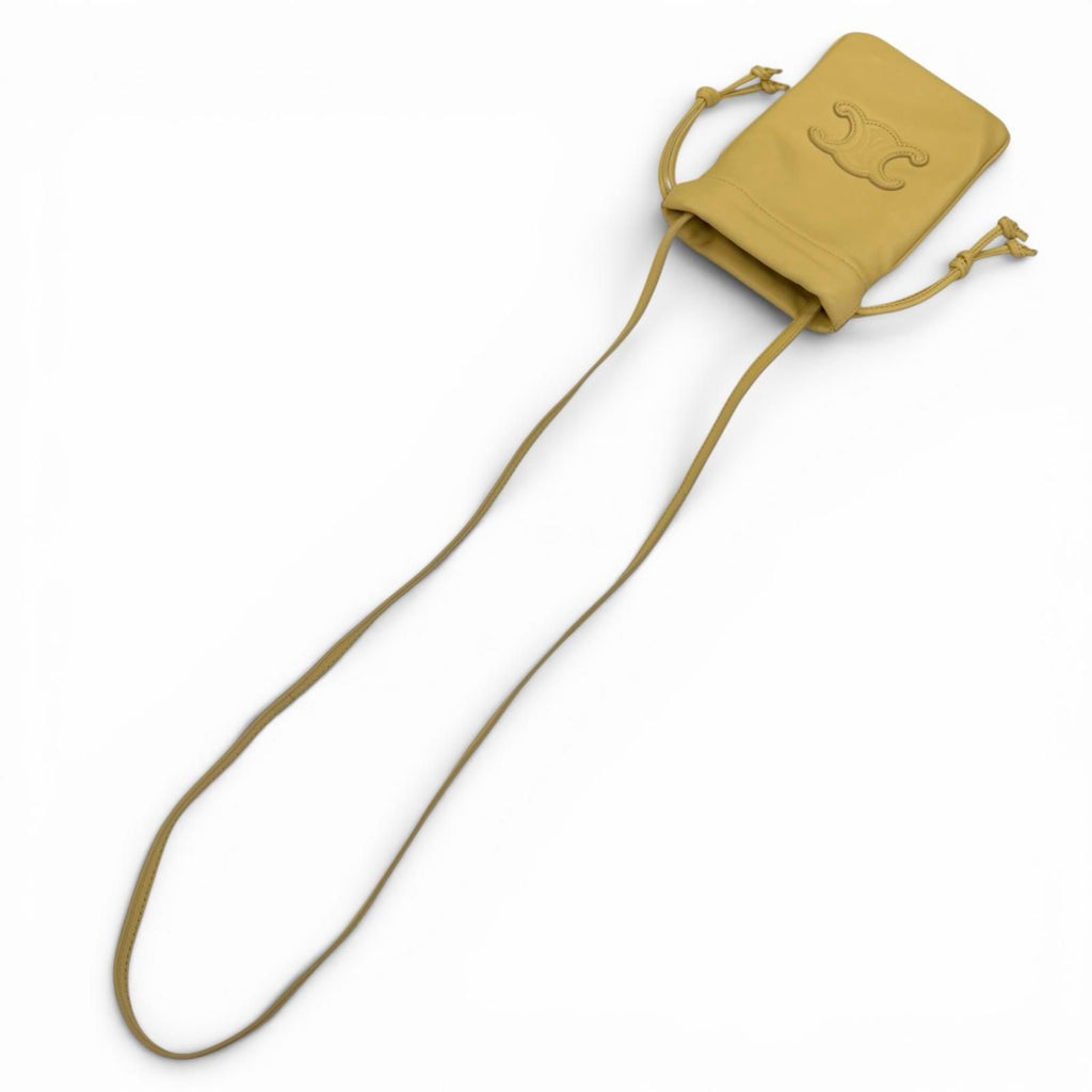 Celine Cuill Triomphe Drawstring Leather Mobile Pouch Shoulder Bag Beige — view 3