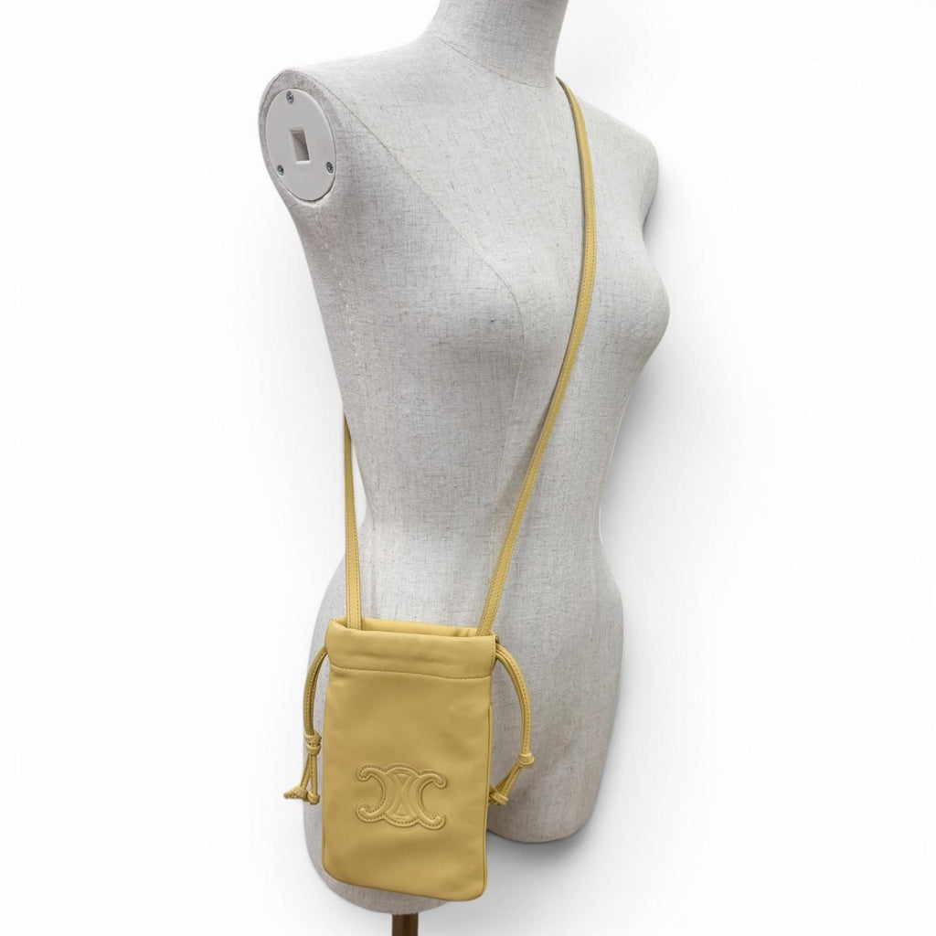 Celine Cuill Triomphe Drawstring Leather Mobile Pouch Shoulder Bag Beige — view 7