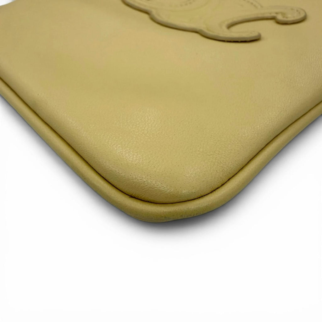 Celine Cuill Triomphe Drawstring Leather Mobile Pouch Shoulder Bag Beige — view 8