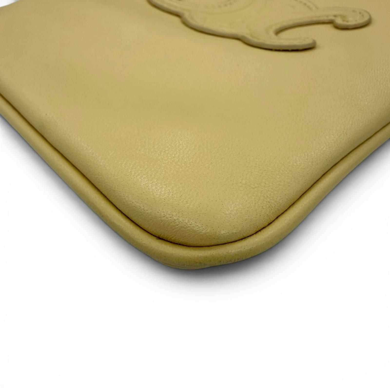 Celine Cuill Triomphe Drawstring Leather Mobile Pouch Shoulder Bag Beige — view 8