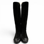 Chanel Chunky Heels Suede Leather Long Boots Black 37 with CC Logo — view 3