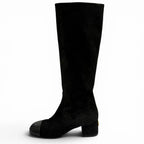 Chanel Chunky Heels Suede Leather Long Boots Black 37 with CC Logo — view 5