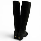 Chanel Chunky Heels Suede Leather Long Boots Black 37 with CC Logo — view 2