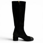Chanel Chunky Heels Suede Leather Long Boots Black 37 with CC Logo — view 4