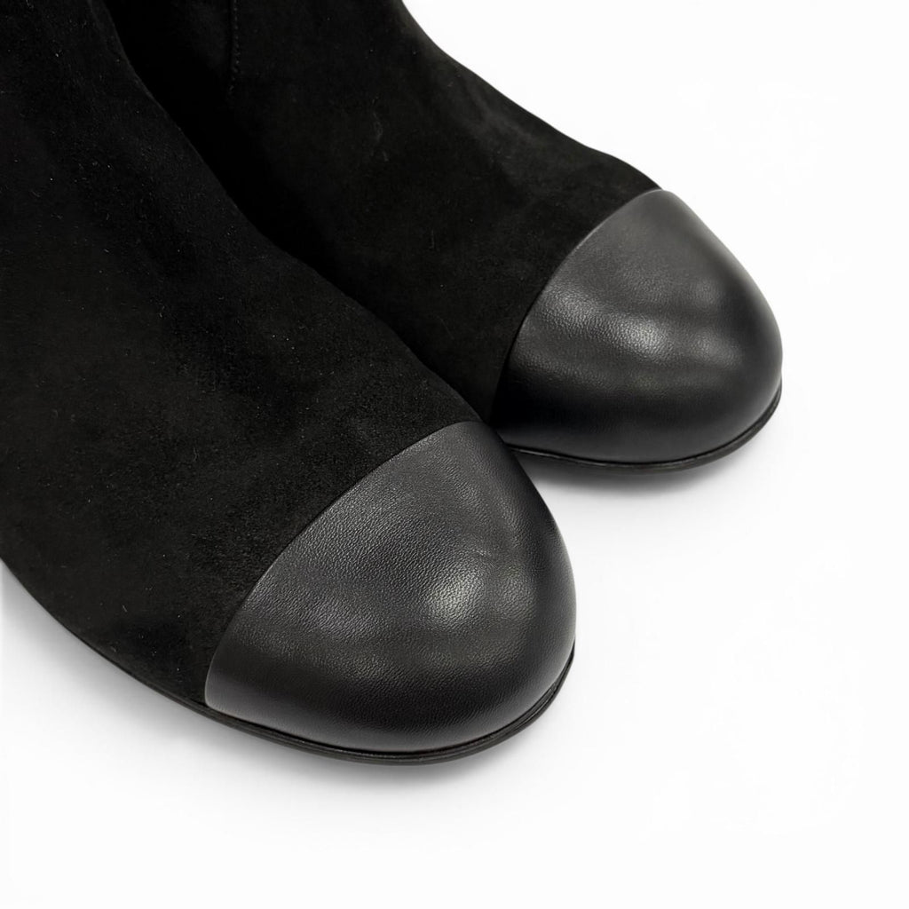 Chanel Chunky Heels Suede Leather Long Boots Black 37 with CC Logo — view 7