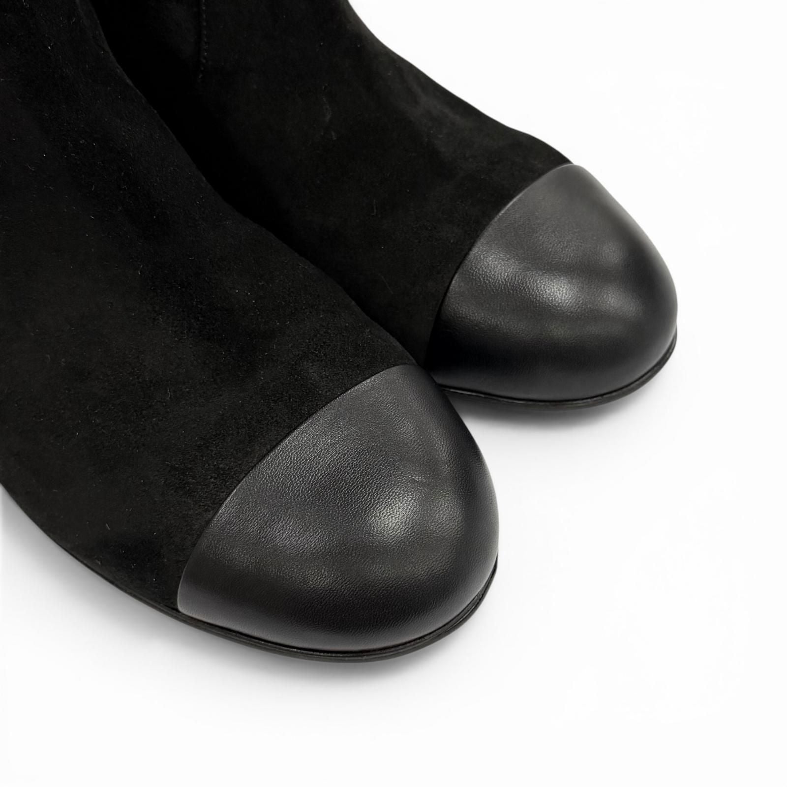 Chanel Chunky Heels Suede Leather Long Boots Black 37 with CC Logo — view 7