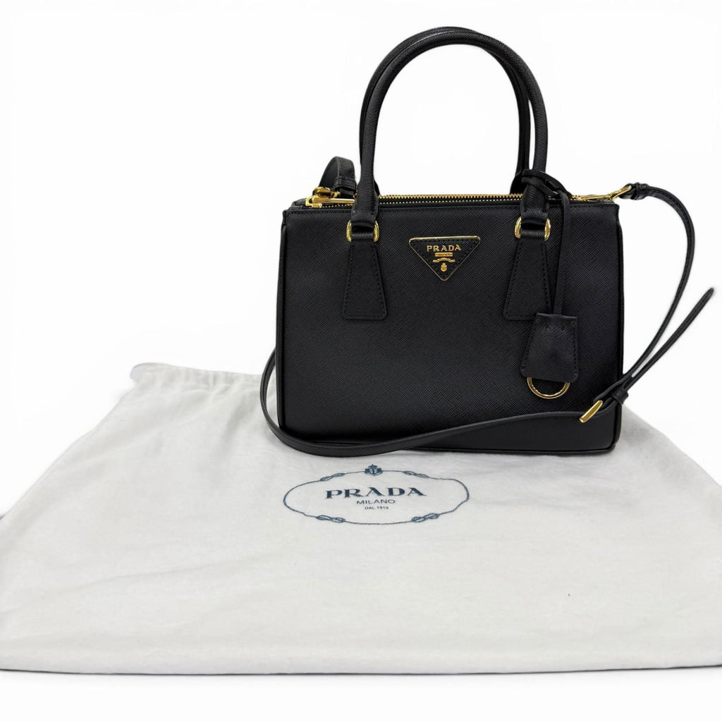 Prada Galleria Small Saffiano Leather 2-Way Shoulder Bag Black Gold — view 2