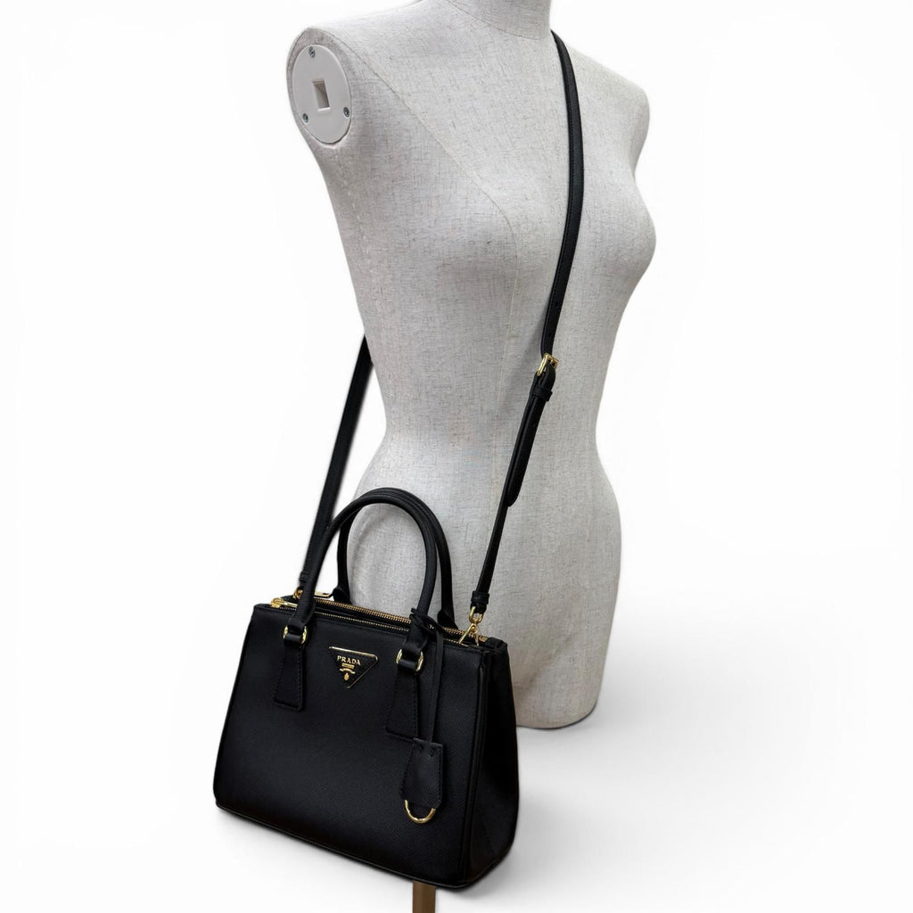 Prada Galleria Small Saffiano Leather 2-Way Shoulder Bag Black Gold — view 8
