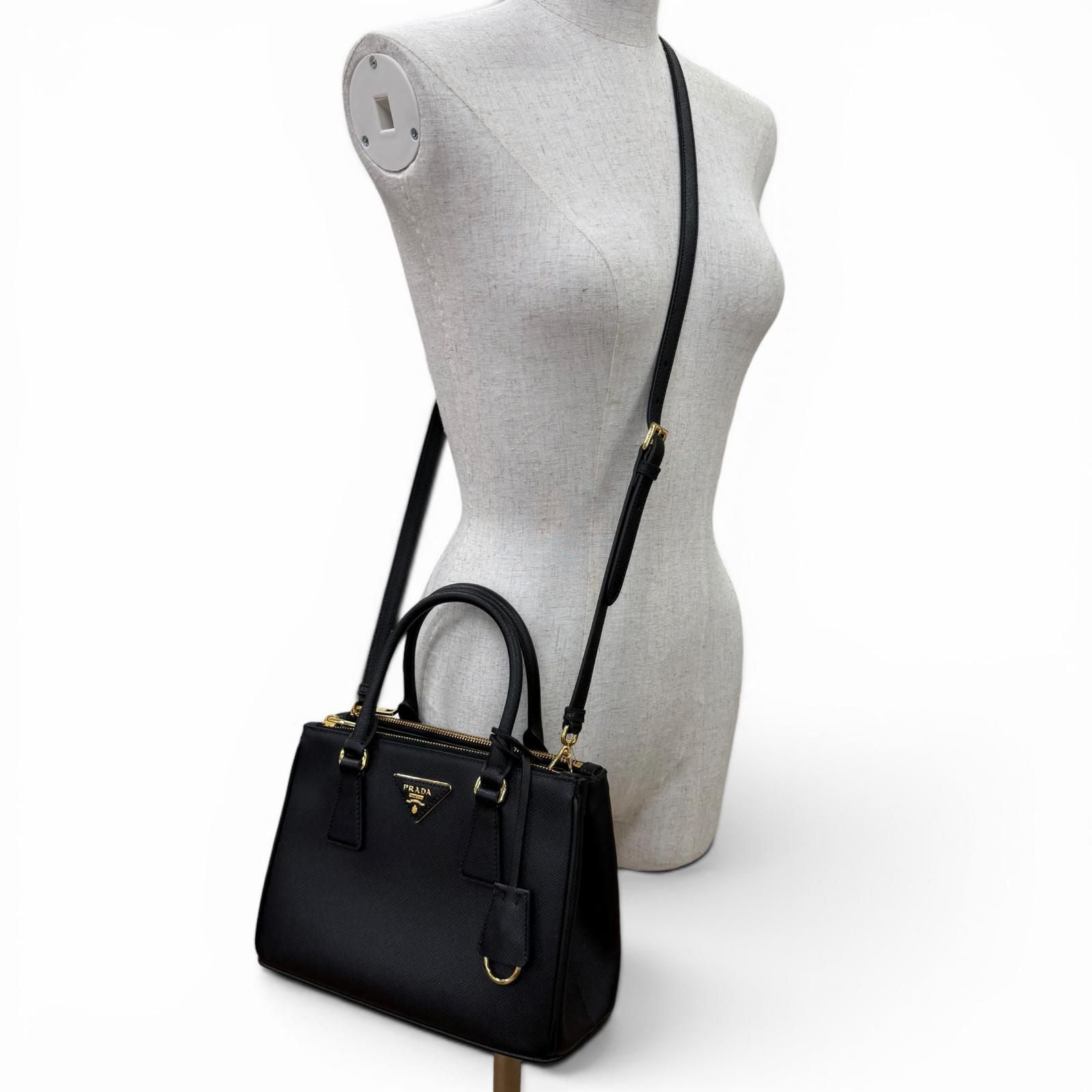 Prada Galleria Small Saffiano Leather 2-Way Shoulder Bag Black Gold — view 8