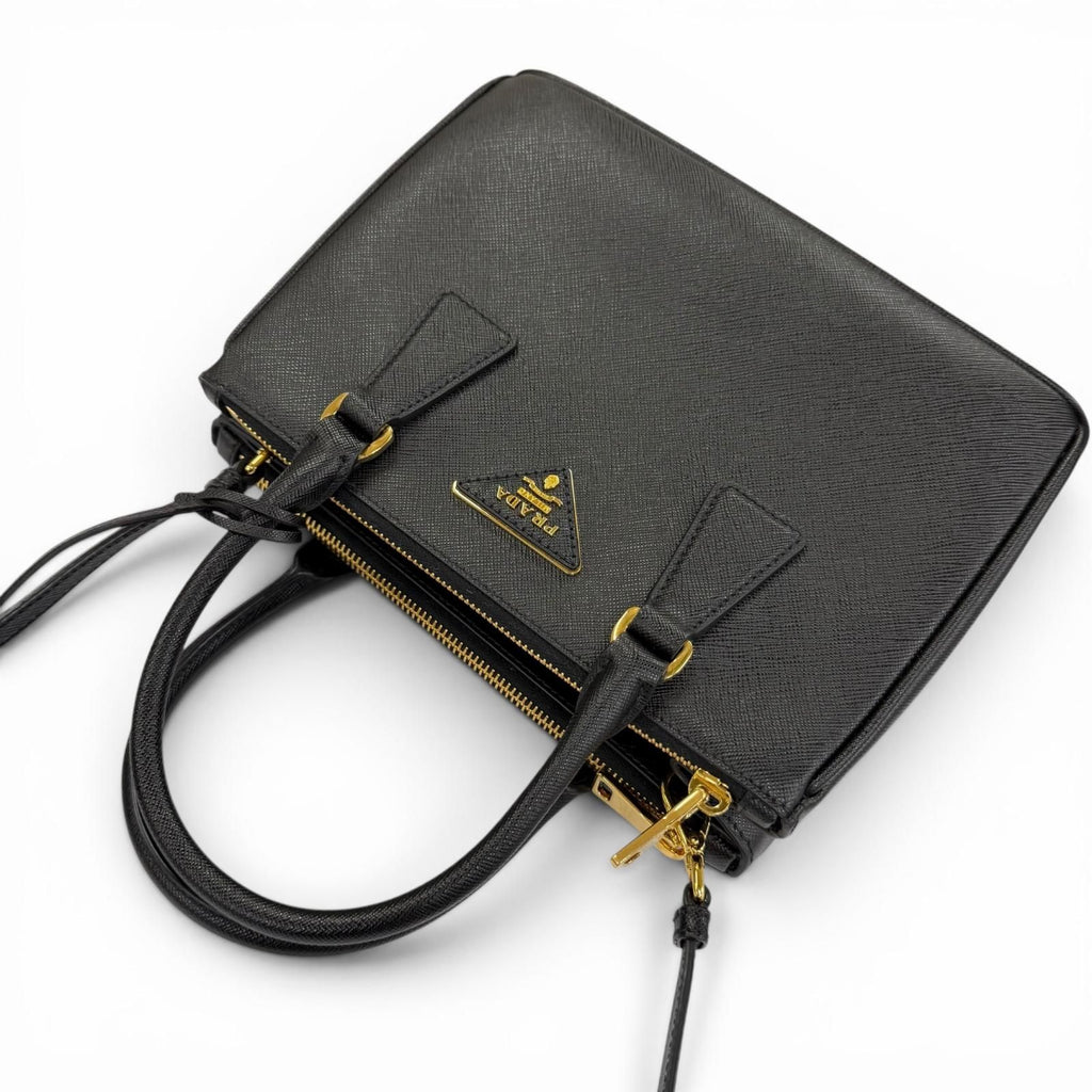 Prada Galleria Small Saffiano Leather 2-Way Shoulder Bag Black Gold — view 5