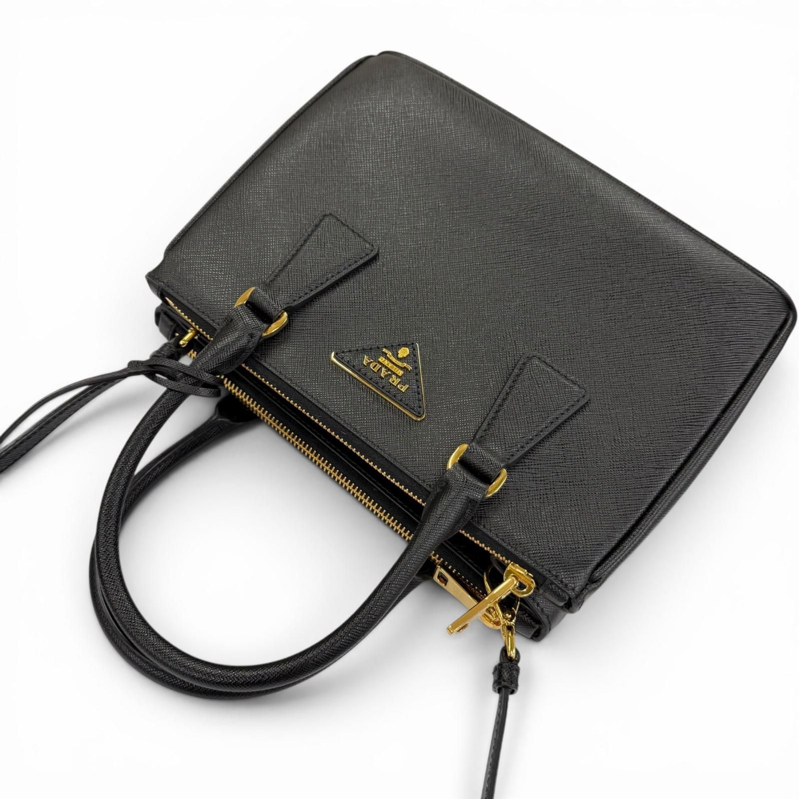 Prada Galleria Small Saffiano Leather 2-Way Shoulder Bag Black Gold — view 5