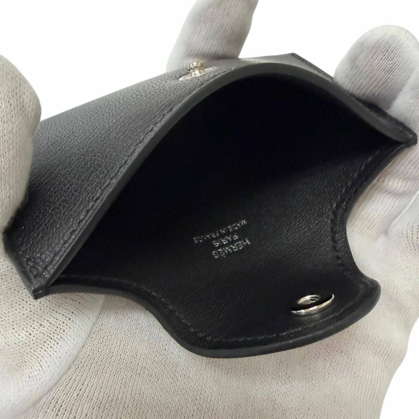 Hermes Illiade Chevre Clou de Selle Leather Card Case Business Holder Black — view 5