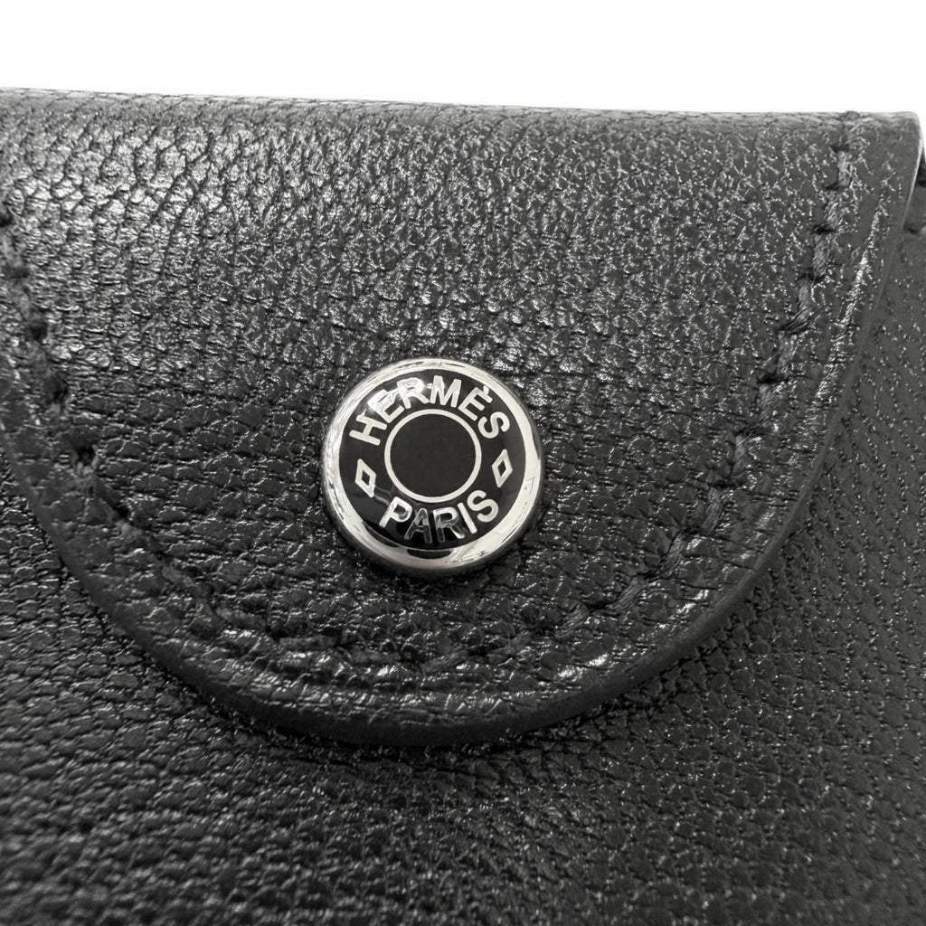 Hermes Illiade Chevre Clou de Selle Leather Card Case Business Holder Black — view 6
