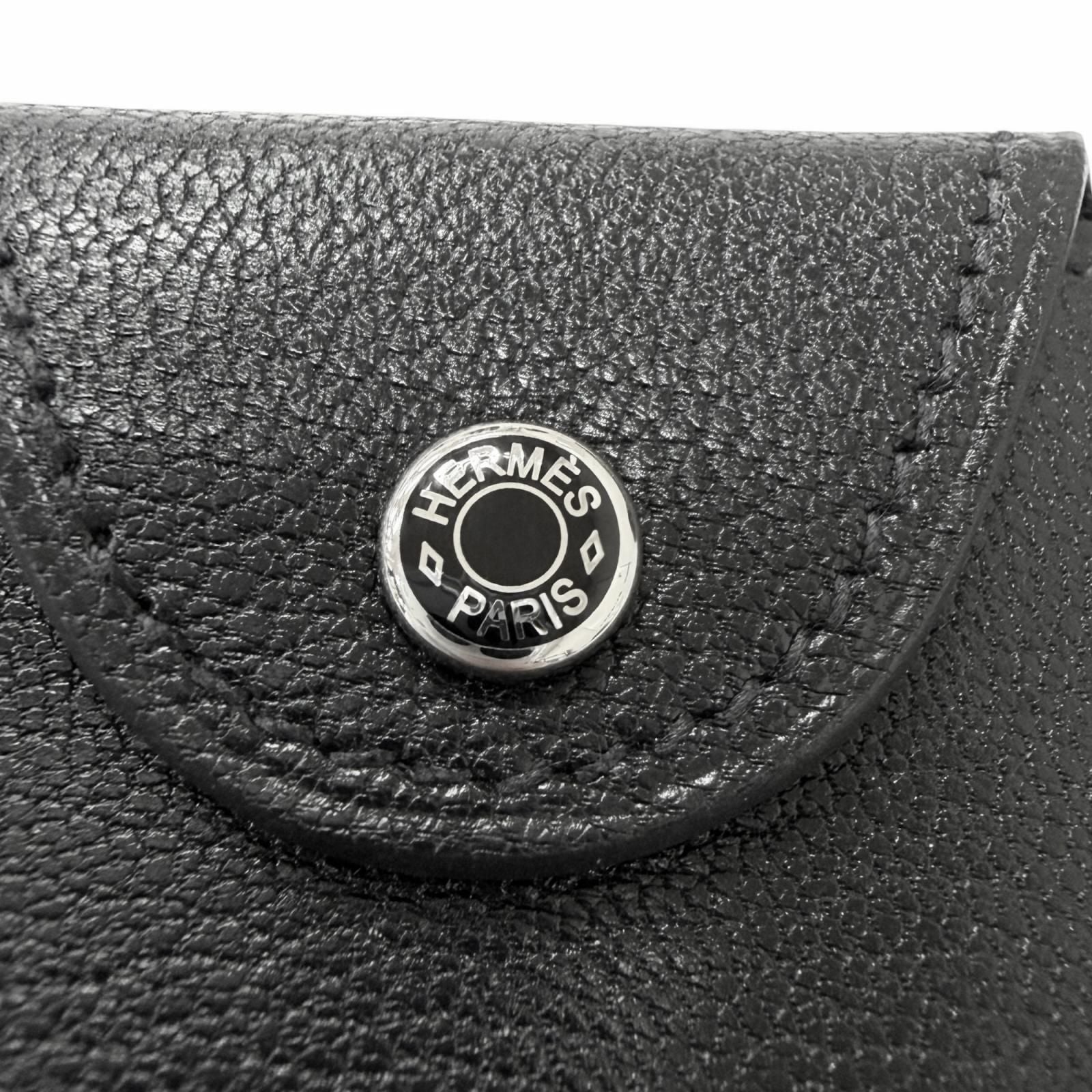 Hermes Illiade Chevre Clou de Selle Leather Card Case Business Holder Black — view 6