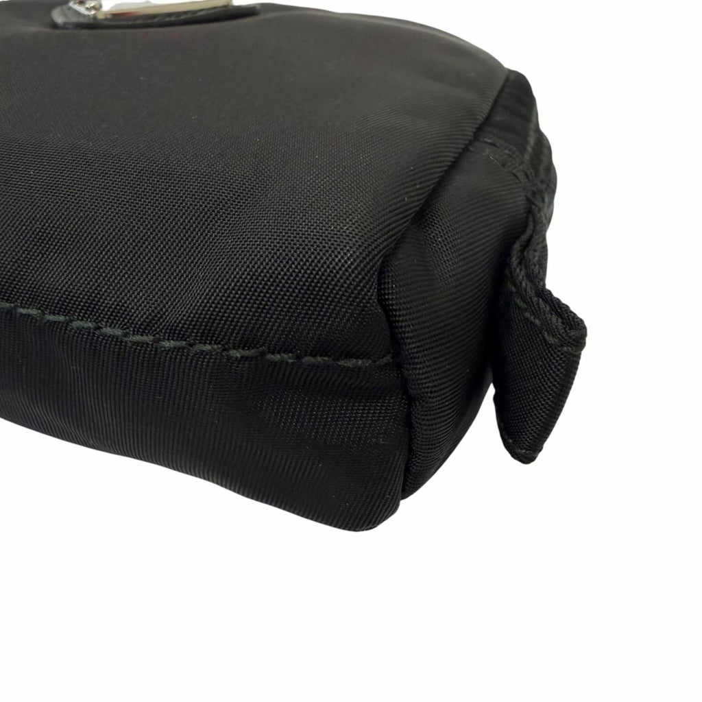 Prada Micro Re-Nylon Triangle Logo Plate Silver Pouch Coin Purse Black — view 4