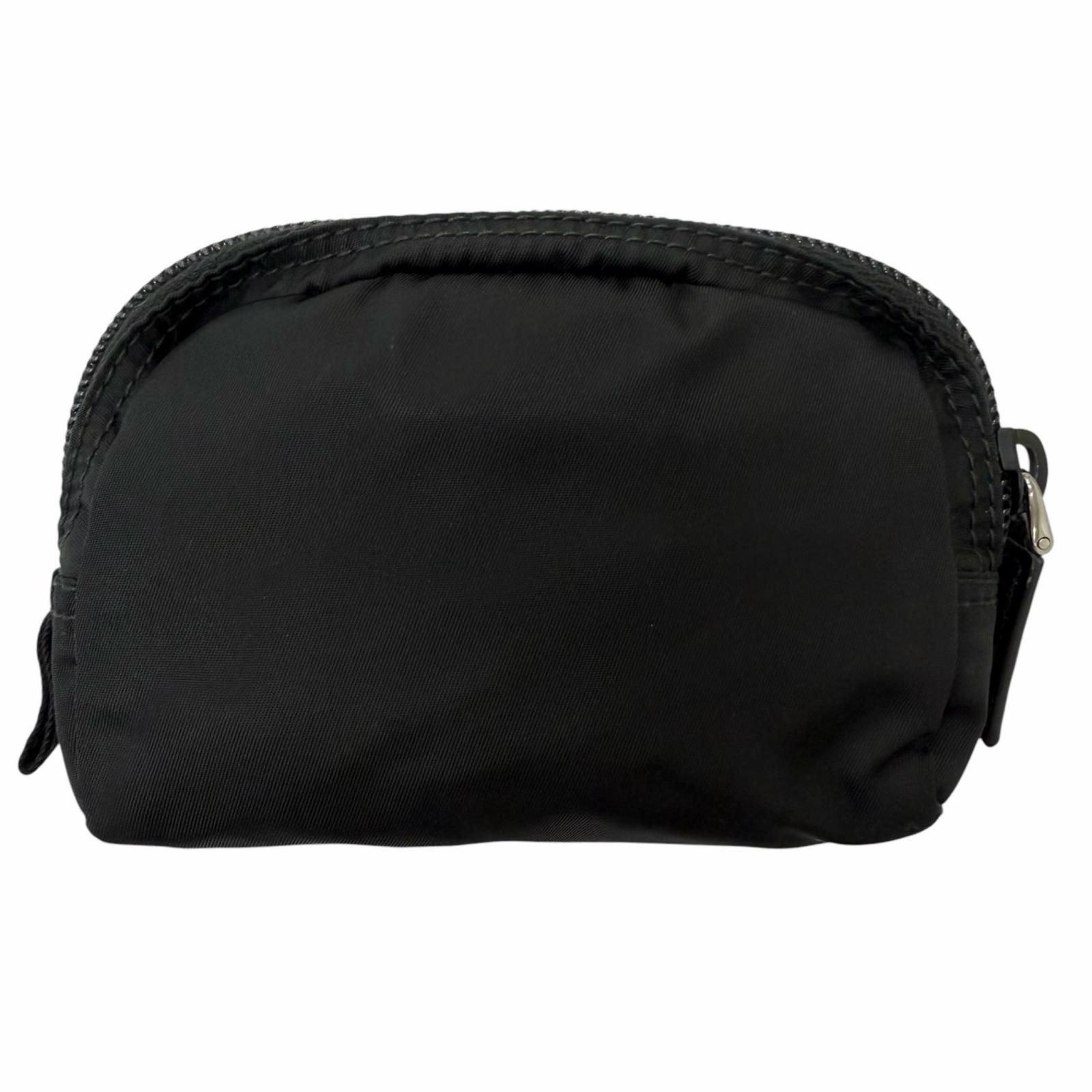Prada Micro Re-Nylon Triangle Logo Plate Silver Pouch Coin Purse Black — view 2