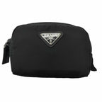 Prada Micro Re-Nylon Triangle Logo Plate Silver Pouch Coin Purse Black