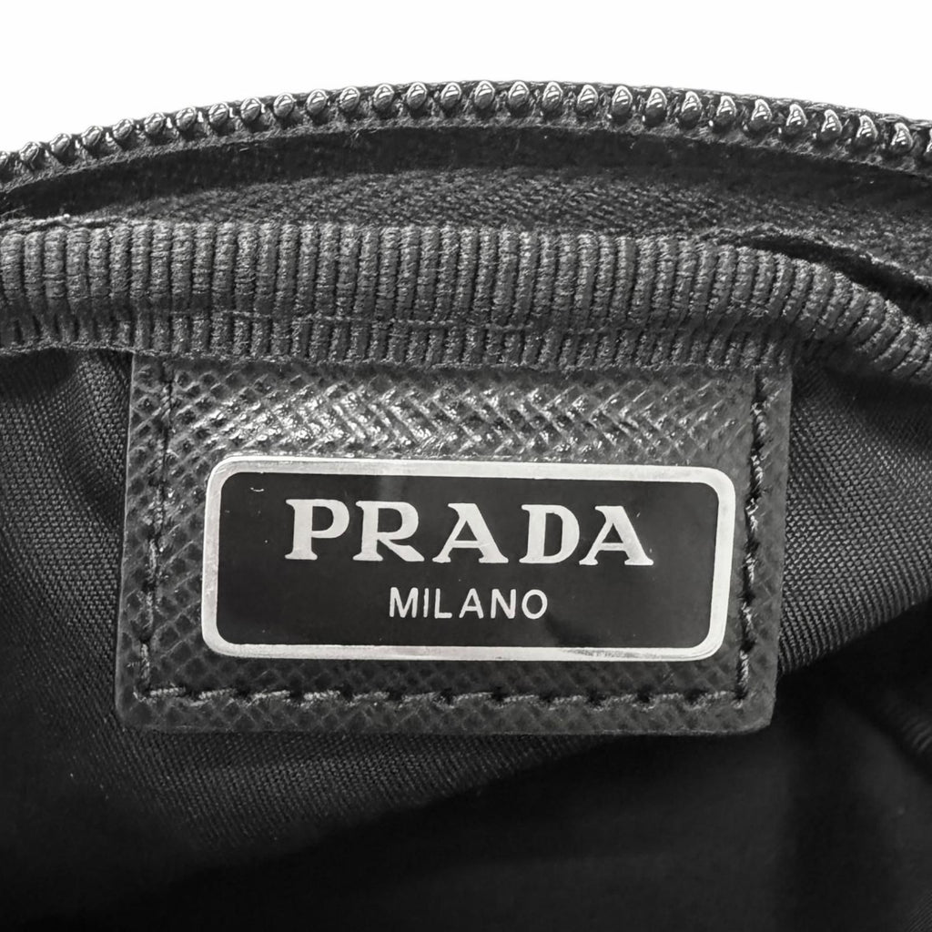 Prada Micro Re-Nylon Triangle Logo Plate Silver Pouch Coin Purse Black — view 8