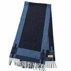 Hermes Cashmere Passant Logo Embroidery Shawl Fringe Scarf Navy Blue — view 3