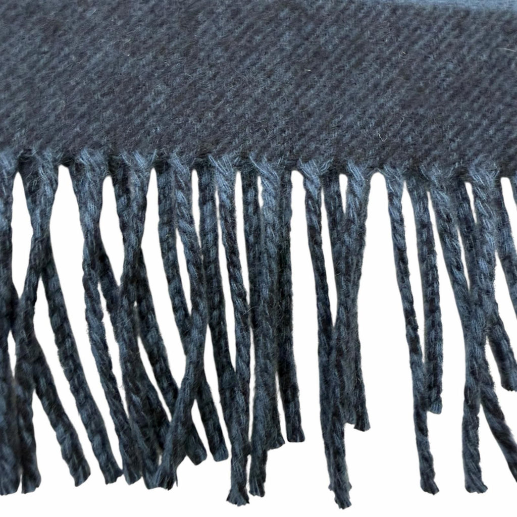 Hermes Cashmere Passant Logo Embroidery Shawl Fringe Scarf Navy Blue — view 7