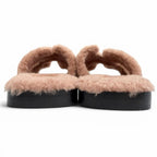 Hermes Oran Motif Shearling Flat Sandals Pink Beige — view 6