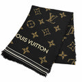 Louis Vuitton Wool with Logo Monogram Leopard with Fringe Shawl Black Scarf