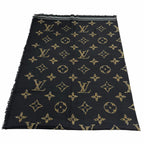 Louis Vuitton Wool with Logo Monogram Leopard with Fringe Shawl Black Scarf — view 5