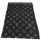Louis Vuitton Wool with Logo Monogram Leopard with Fringe Shawl Black Scarf — view 6