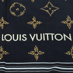 Louis Vuitton Wool with Logo Monogram Leopard with Fringe Shawl Black Scarf — view 9